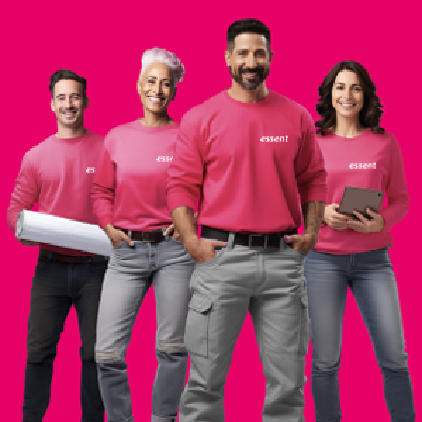 Groepsfoto van Essent-medewerkers.