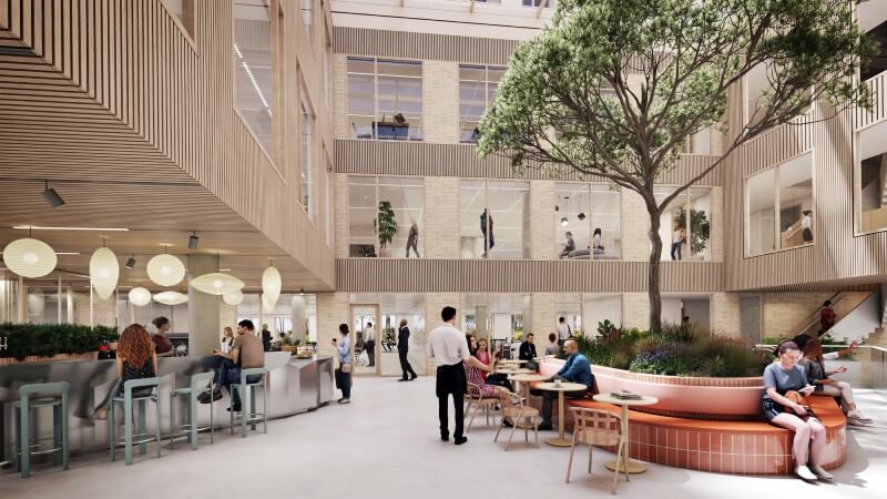 Tekening van de hal van een gebouw