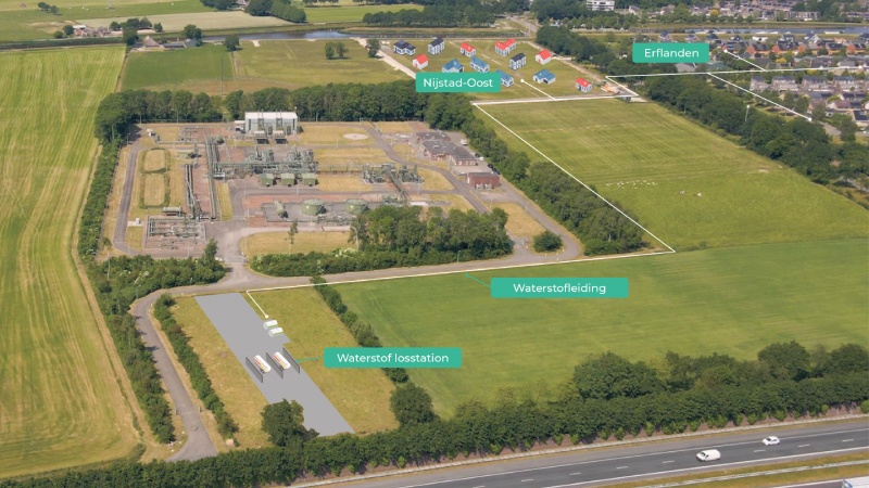 Luchtfoto van een waterstofwijk in Hoogeveen.